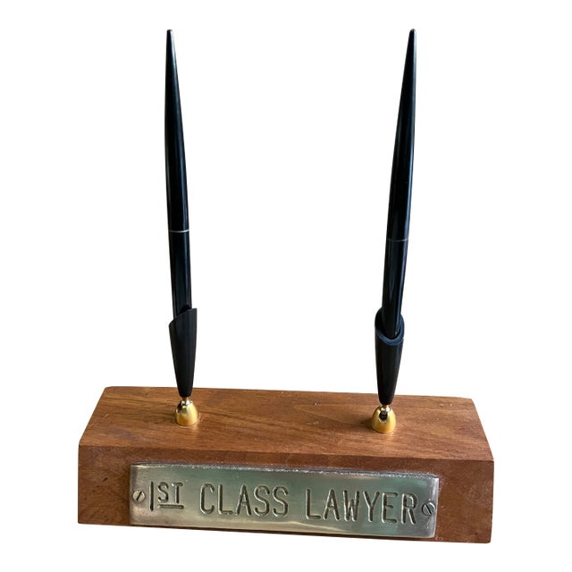 1970s 1st Class Lawyer Wooden Brass Pen Holder For Sale