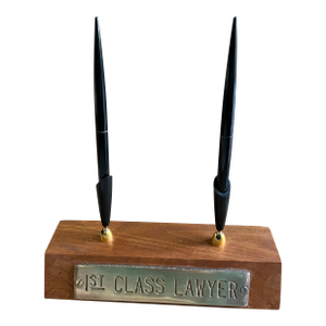 1970s 1st Class Lawyer Wooden Brass Pen Holder