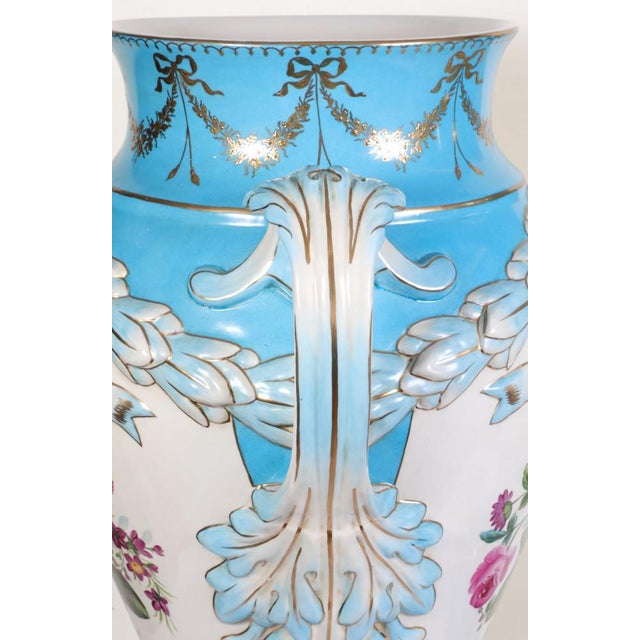 French Porcelain Floral Urn Vases in the Style of Sevres, Set of 2 For Sale - Image 12 of 18