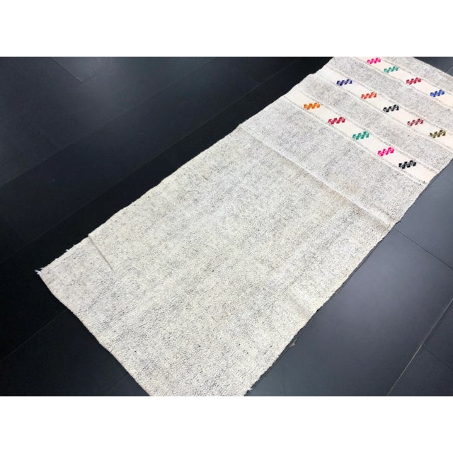 Boho Chic Natural Turkish Handwoven Organic Kilim Runner Rug For Sale - Image 3 of 11