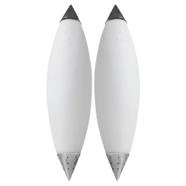 Vintage Zeppelin Shaped Opaline & Chrome Sconces, 1970s, Set of 2 For Sale