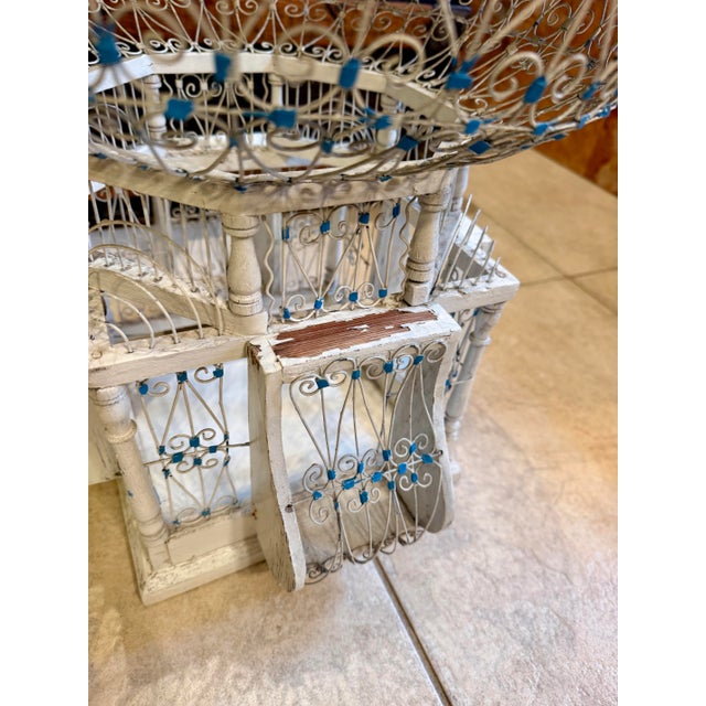 Vintage 1960’s Tunisian/ Morrocan Balloon Bird Cage White W Blue Accent— Beautiful For Sale In Portland, OR - Image 6 of 8