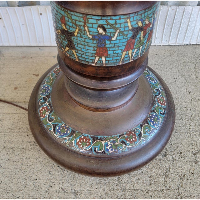 Traditional Antique Egyptian Revival Bronze Cloisonne Floor Lamp For Sale - Image 3 of 13