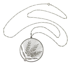 1910s Edwardian Platinum and 18k Gold Diamond Open Work Wheat Medallion Pendant Necklace