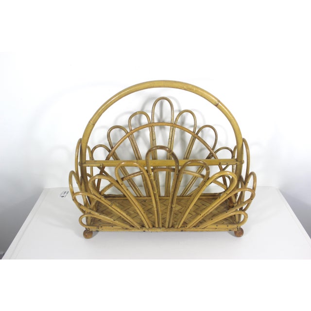Vintage Fan Style Bent Bamboo Magazine Rack Holder For Sale - Image 6 of 13