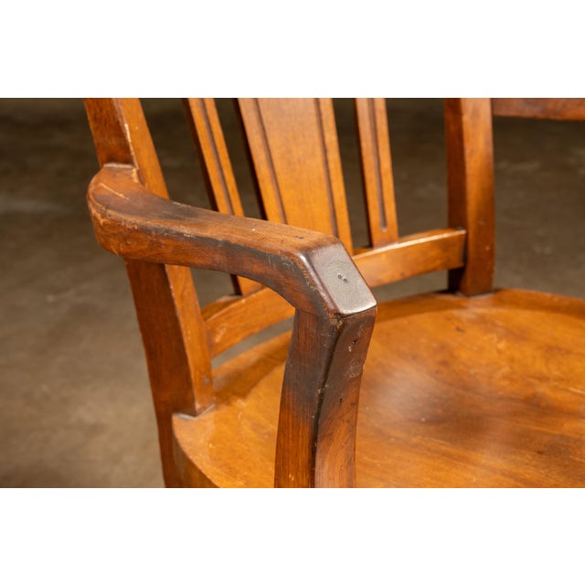 Vintage Oak Swivel Banker's Chair For Sale In Chicago - Image 6 of 7