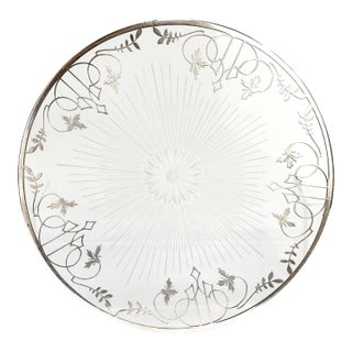Antique Large 10-Inch Silver Overlay & Glass Floral Wine Coaster or Table Trivet For Sale