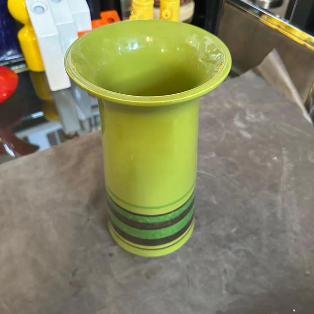 Army Green A Rare Avobin Vintage Italian Ceramic Huge Vase, Hand-Painted 1970s Design For Sale - Image 8 of 11