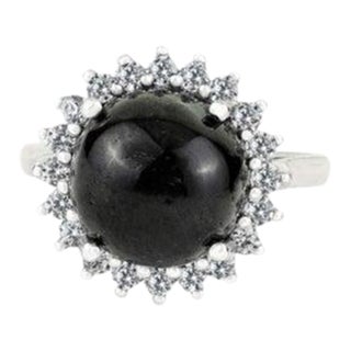 Antique Style Black Star Statement Ring With Sparkling Halo Zircons Size 7 For Sale