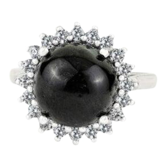 Antique Style Black Star Statement Ring With Sparkling Halo Zircons Size 7 For Sale