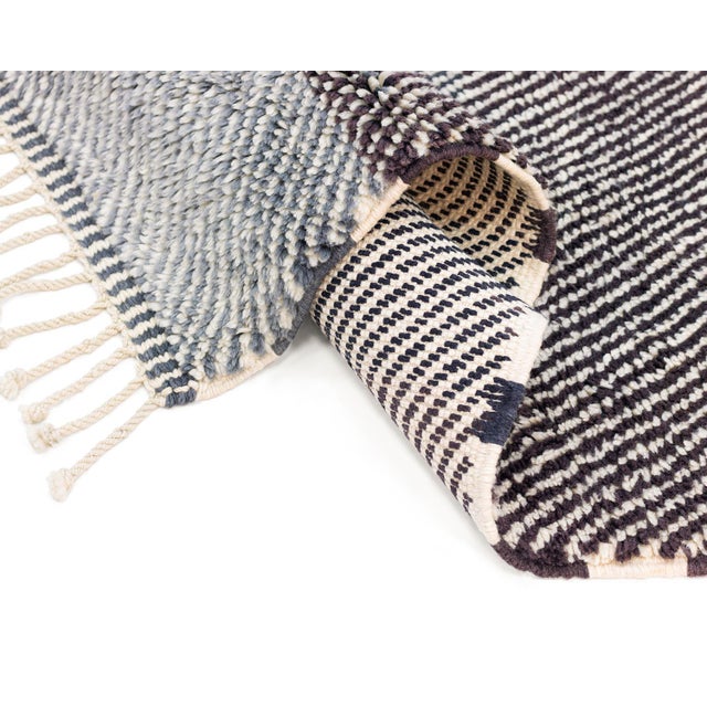 Intricate hand-knotted wool rug with a seamless gradient from Ivory to Deep Charcoal with a touch of Endless Sky Blue,...