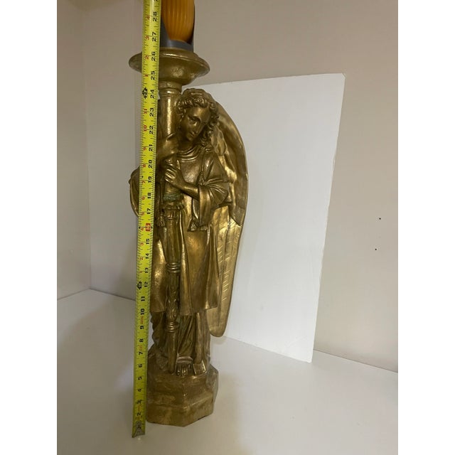 Gold Metal Angel Candlestick - 31" For Sale - Image 9 of 9