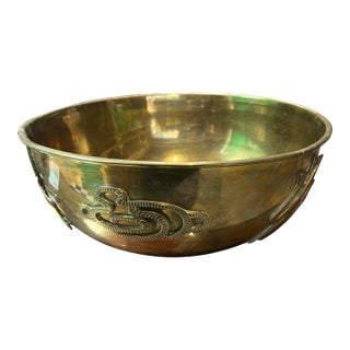 1970s Round Brass Asian Style Bowl For Sale