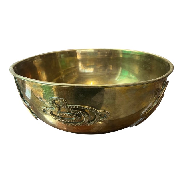 1970s Round Brass Asian Style Bowl For Sale