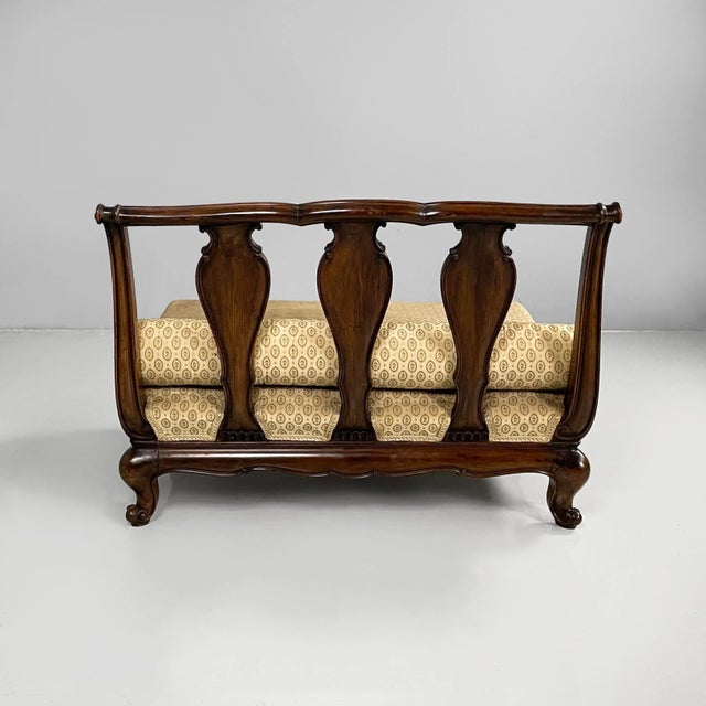 1930s Late 19th-Century Style Italian Armchairs in Wood and Beige Fabric, 1930s, Set of 2 For Sale - Image 5 of 18