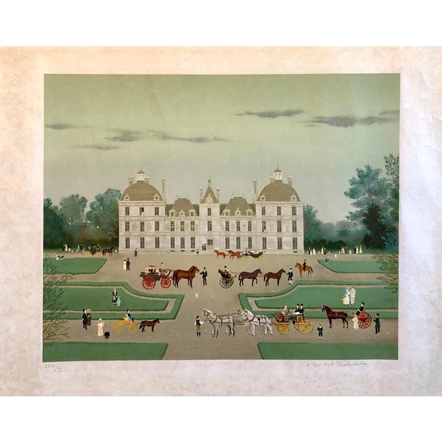 Château de Cheverny in the Loire Valley of France Lithograph in colors depicting an enchanted evening at Cheverny with a...