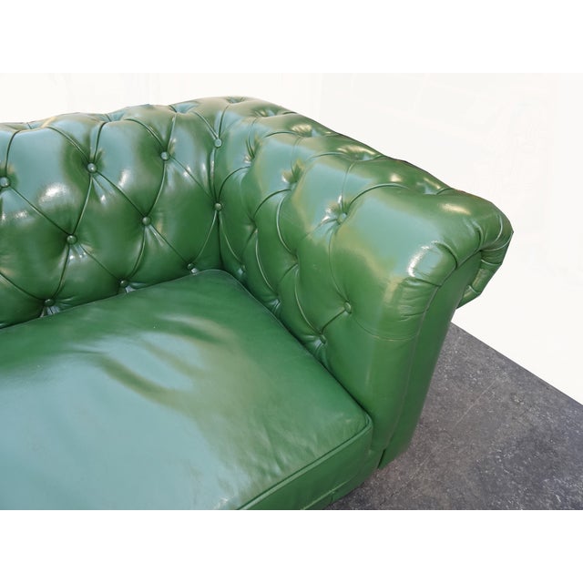 Vintage Chesterfield Sofa Green Tufted Leather Couch For Sale In Los Angeles - Image 6 of 12