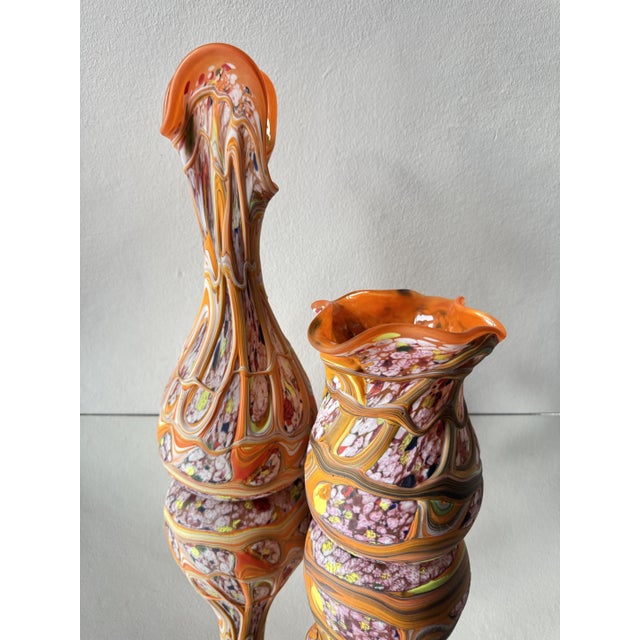 A rare sculptural Central European studio art glass vase and vessel set, created in the late 1970s. The pieces are hand-...