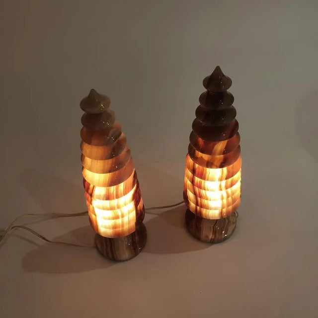 Beige Vintage Italian Table Lamps of Ónix, 1960s, Set of 2 For Sale - Image 8 of 13