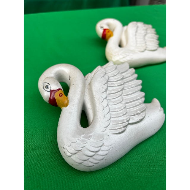 Mid-Century Modern Pair of Small Vintage Ceramic Swan Figurine Wall Hangings For Sale - Image 3 of 10