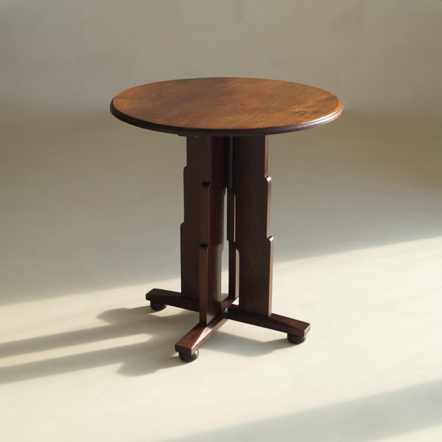 Wood Dutch Amsterdam School Art Deco Side Table with Stepped Design and Ball Feet, 1920s For Sale - Image 7 of 18