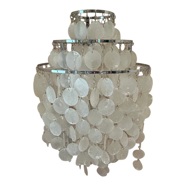 Organic Modern Verner Panton Style Capiz Shell & Chrome Floor Lamp For Sale