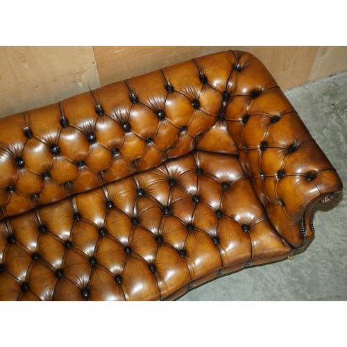 Animal Skin Vintage Hand-Dyed Brown Leather Serpentine Chesterfield Sofa For Sale - Image 7 of 18