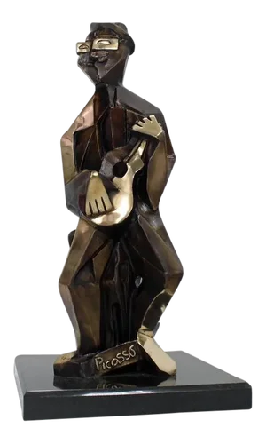 Mid-Century Modern Picasso Bronze Guitarist Sculpture