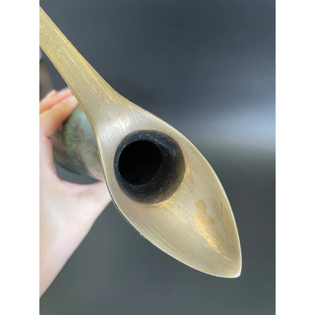 Verdigris Mid Century Modern Israel Brass Verdigris Enamel Cone Shaped Jug - Pitcher For Sale - Image 8 of 11