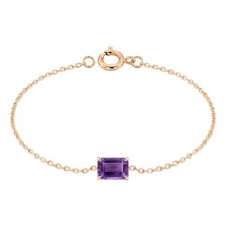 Natural Amethyst East West Solitaire Bracelet | Purple Gemstone Bracelet | 18k Gold Plated Silver Chain Bracelet For Sale