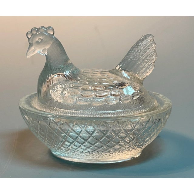 Glass Vintage Glass Chicken Hen on Nest Salt Cellar Miniature Dish For Sale - Image 7 of 8