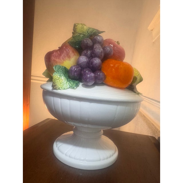 Vintage Arco Italian Majolica Style Fruit Compote Candy Dish With Lid – Ceramic Pedestal Bowl – Hollywood Regency Deco For Sale - Image 10 of 12