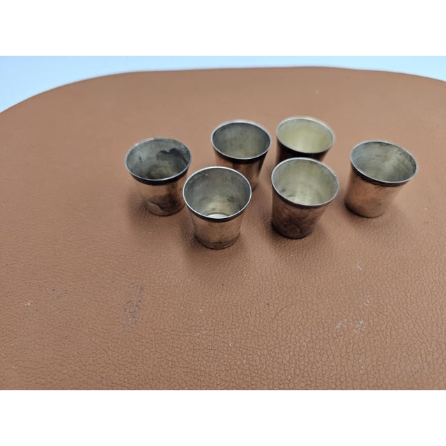 Pre-war plated Jewish glasses, Judaica, price for 6 pieces, dimensions: height 3.5 cm, diameter 3.3 cm.