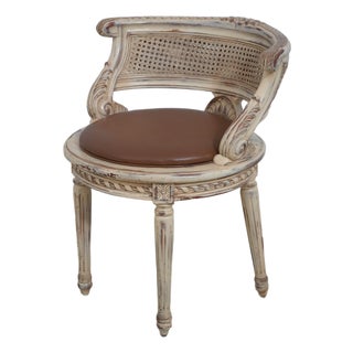 French Louis XV Cane Back Painted Vanity Stool For Sale
