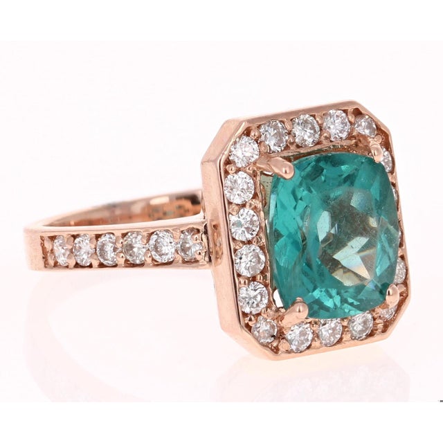 Contemporary 3.75 Carat Apatite Diamond 14 Karat Rose Gold Halo Engagement Ring, Size 7 For Sale - Image 3 of 6