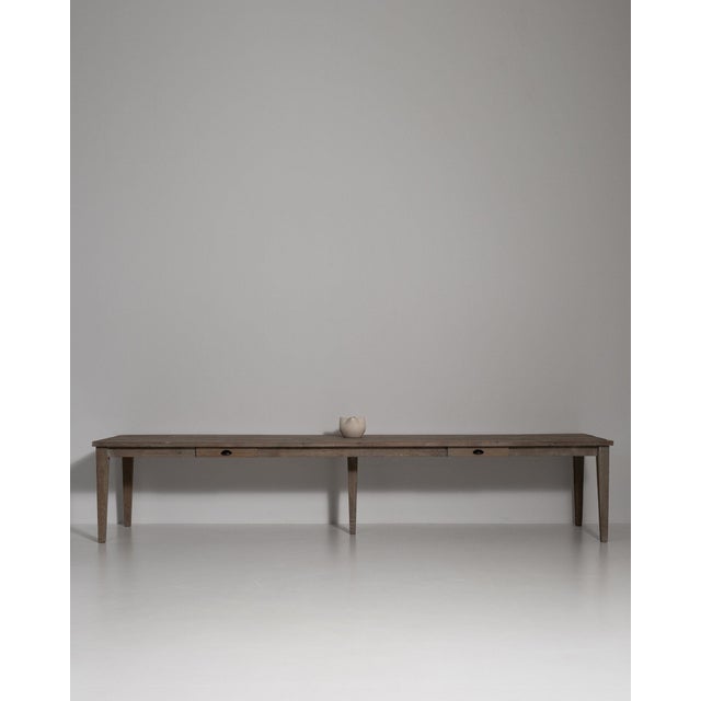 Wood Late 20th Century France Weathered Grey Metal Long Metal-Legged Bench Table For Sale - Image 7 of 11