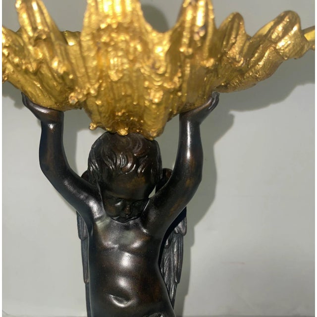 Pair of 19th Century Gilt Bronze Garnitures With Shell-Form Bowls Supported by Angels For Sale - Image 4 of 6