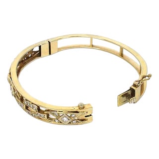 Late 20th Century Diamond Fancy 14k Yellow Gold Open Design Bracelet For Sale