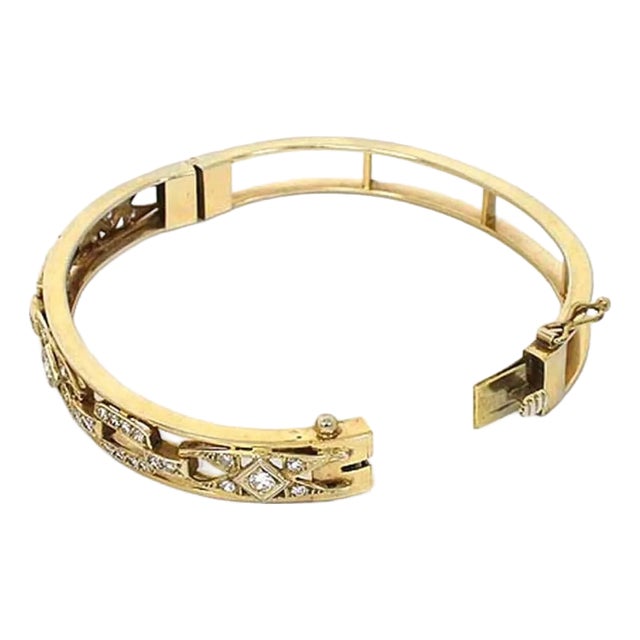 Late 20th Century Diamond Fancy 14k Yellow Gold Open Design Bracelet For Sale