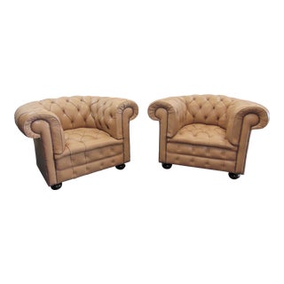 English Style Chesterfield Leather Club Chairs - a Pair For Sale