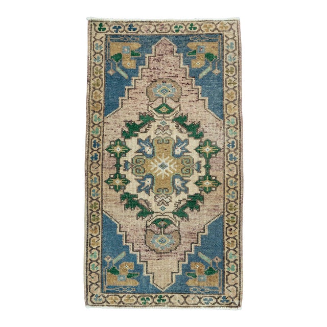 Turkish Mini Rug Oriental Hand Knotted Vintage Rug 1'8" x 3' #20740 For Sale