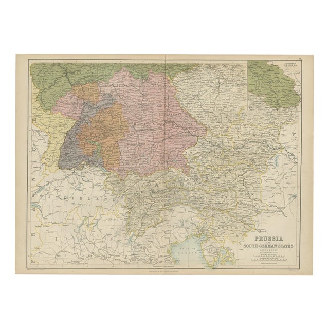 Antique Map of Prussia and the South German States from Blacks General Atlas, 1870 For Sale