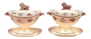 Thomas Lakin Creamware Urn Form Pink Luster Sauce Tureens with Lion Finials 19th Century - a Pair