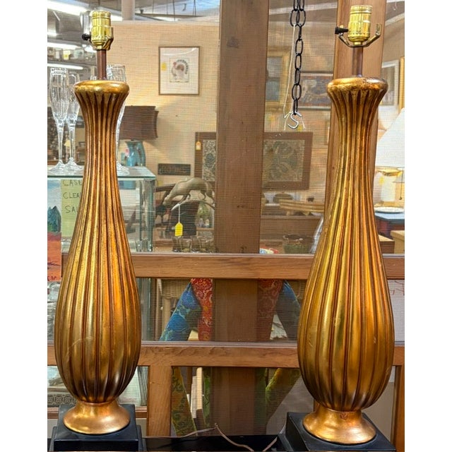 Mid 20th Century Mid Century Large Scale Gilt Ceramic Lamps For Sale - Image 5 of 6