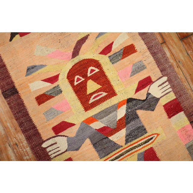 Textile Zabihi Collection Pictorial Buddhist North African Kilim Runner For Sale - Image 7 of 9