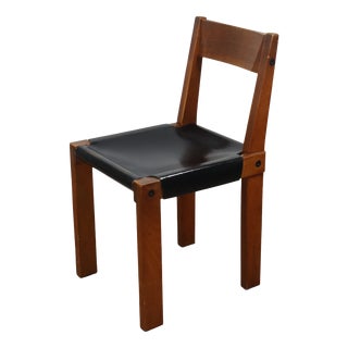 Vintage S24 Chair in Elm and Black Leather by Pierre Chapo, 1970 For Sale