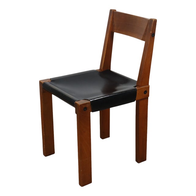 Vintage S24 Chair in Elm and Black Leather by Pierre Chapo, 1970 For Sale