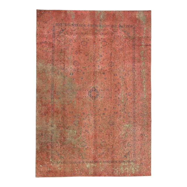Vintage Overdyed Handmade Rust Floral Wool Rug For Sale