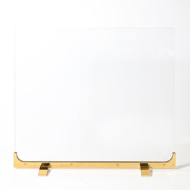 Mid-Century Sculptural Polished Brass & Glass Fireplace Screen For Sale - Image 10 of 11