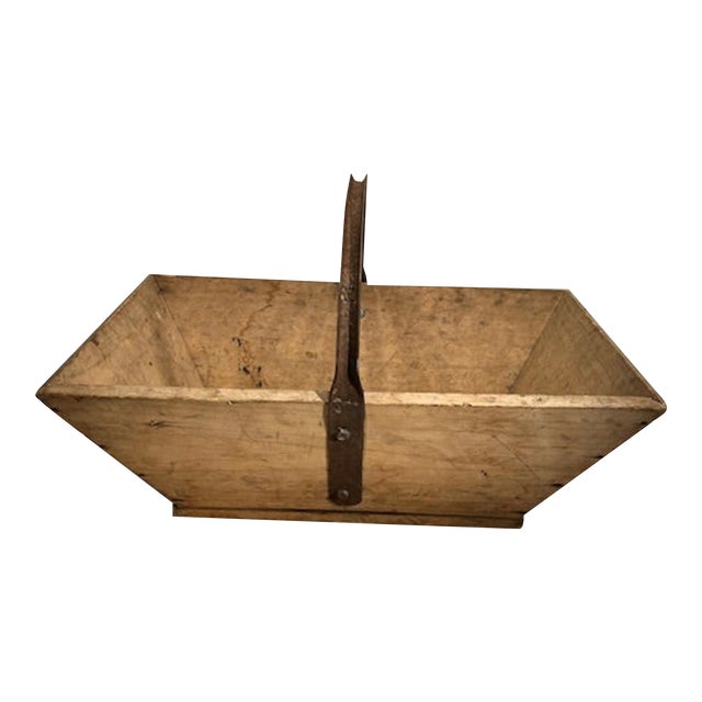 English Wooden Gathering Basket With Metal Handle - $361 For Sale